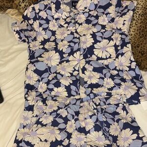 Floral Pajama Set in Blue and Purple